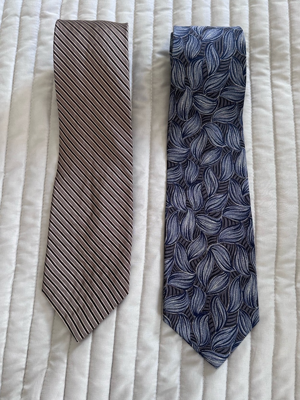 Calvin Klein Men's Silk Ties Bundle Lot of 2 - Stripe & Leaf Print